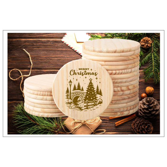 Merry Christmas River Wood Coaster