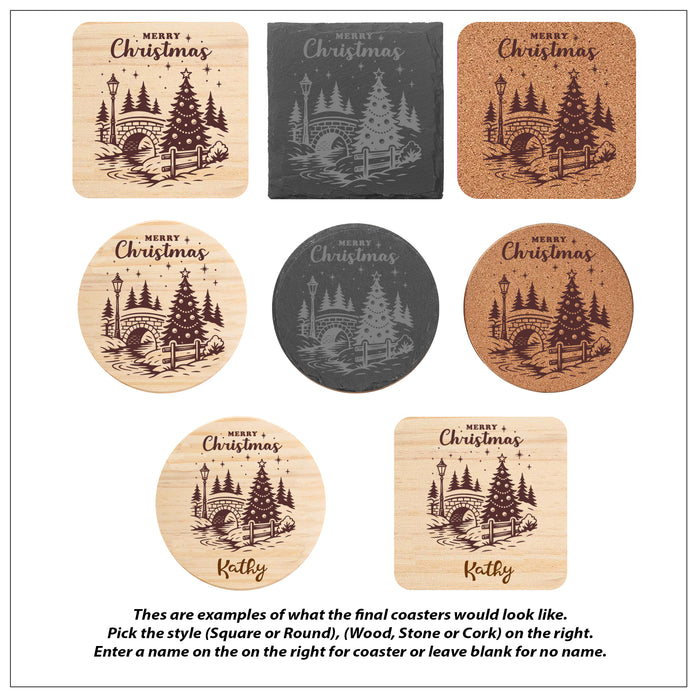 Merry Christmas River Wood Coaster