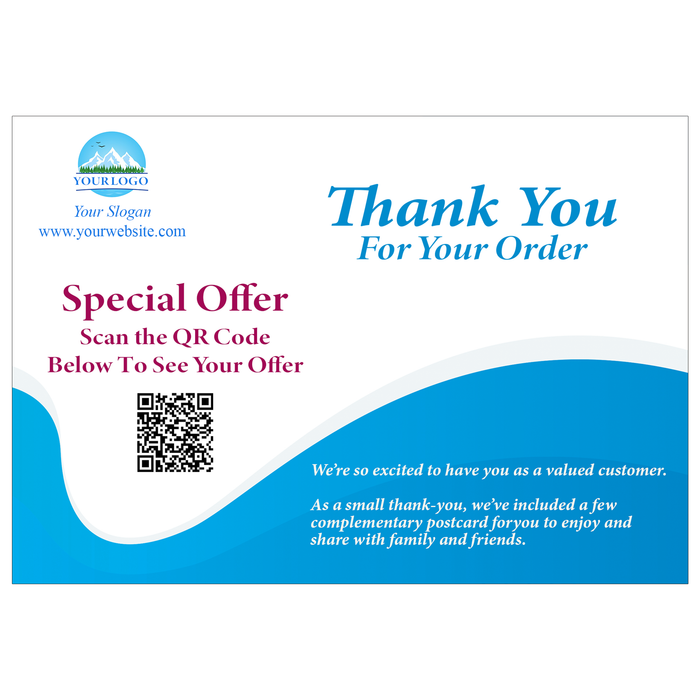 Blue Waves Thank You Cards for Business | Custom 4x6 Package Insert Cards with Referral Postcards