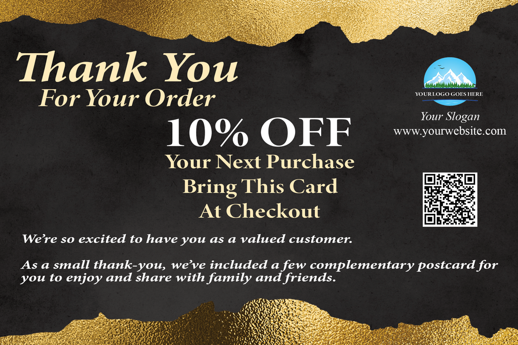 Gold Thank You Cards for Business | Custom 4x6 Package Insert Cards with Referral Postcards
