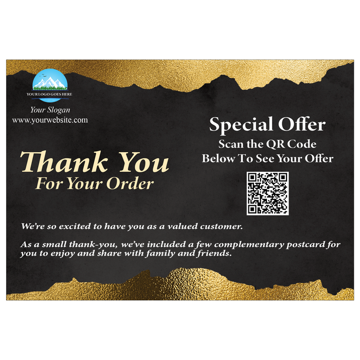 Gold Thank You Cards for Business | Custom 4x6 Package Insert Cards with Referral Postcards