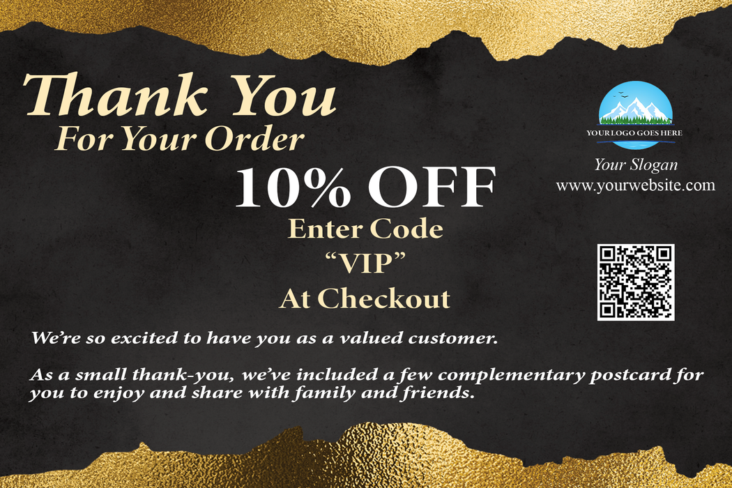 Gold Thank You Cards for Business | Custom 4x6 Package Insert Cards with Referral Postcards