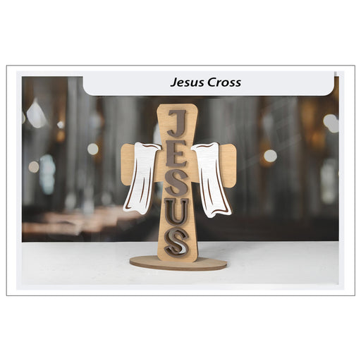 Wooden cross 'Jesus' on basswood