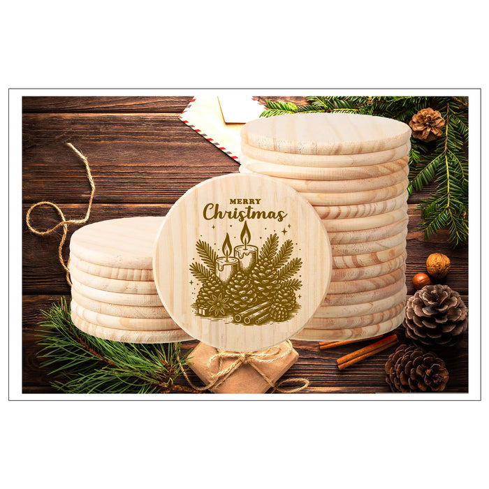 Merry Christmas Pinecones Wood Coaster