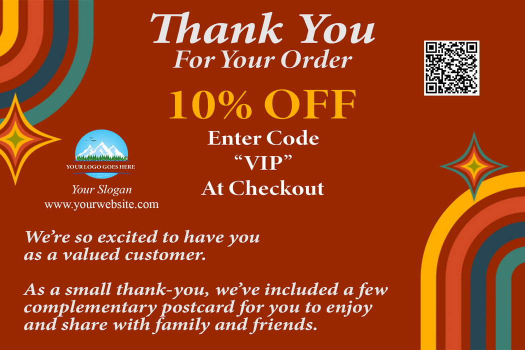 Retro Thank You Cards for Business | Custom 4x6 Package Insert Cards with Referral Postcards