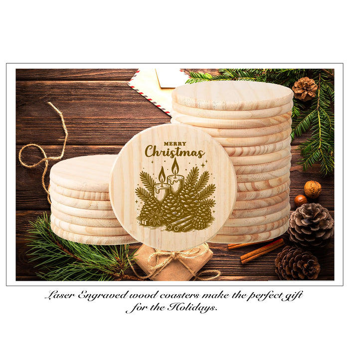 Merry Christmas Pinecones Wood Coaster