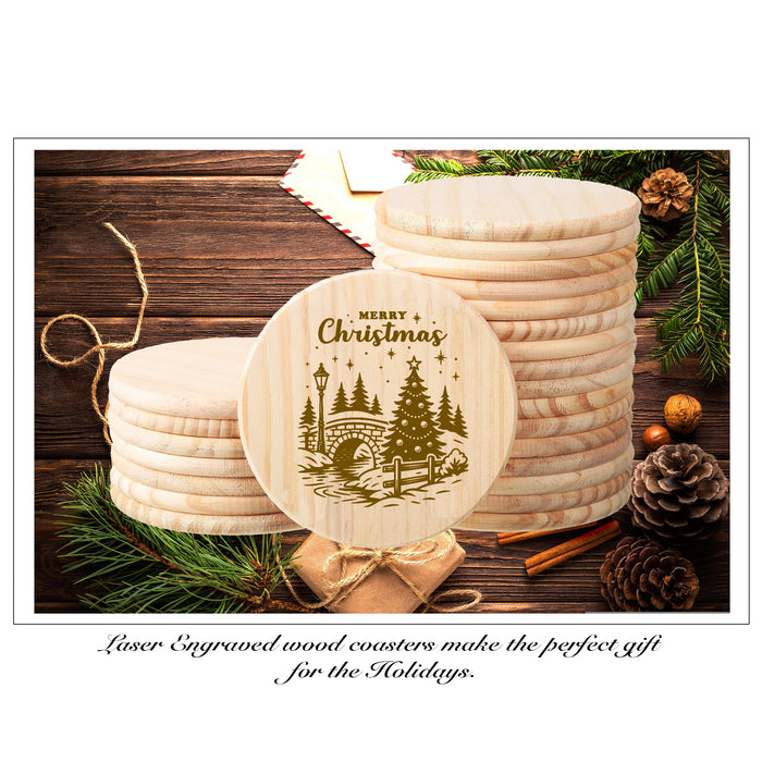 Merry Christmas River Wood Coaster